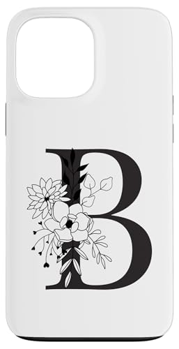 Hülle für iPhone 13 Pro Max Schöner schwarzer Buchstabe B Blumen Initiale Floral Monogramm von Black White Monogram Home Décor