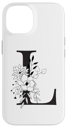 Hülle für iPhone 14 Schöner schwarzer Buchstabe L Blumen Initiale Floral Monogramm von Black White Monogram Home Décor