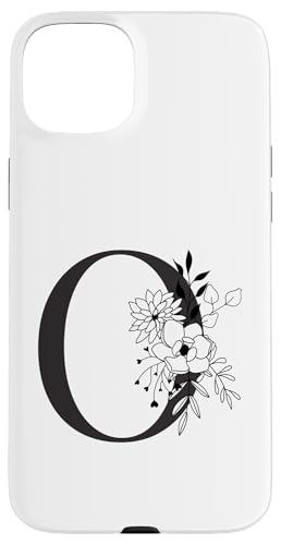 Hülle für iPhone 15 Plus Schöner schwarzer Buchstabe O Blumen Initiale Floral Monogramm von Black White Monogram Home Décor