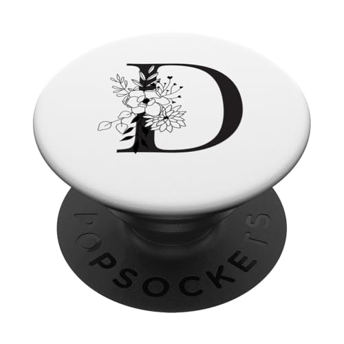 Schöner schwarzer Buchstabe D Blumen Initiale Floral Monogramm PopSockets Klebender PopGrip von Black White Monogram Home Décor