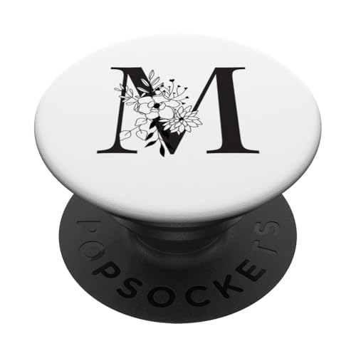 Schöner schwarzer Buchstabe M Blumen Initiale Floral Monogramm PopSockets Klebender PopGrip von Black White Monogram Home Décor