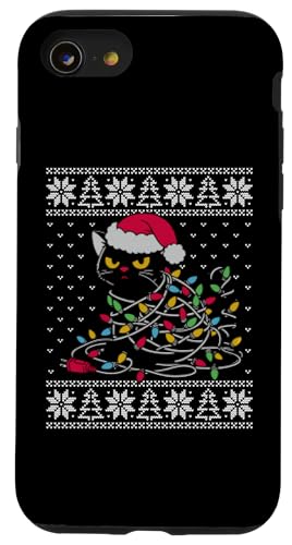 Hülle für iPhone SE (2020) / 7 / 8 Weihnachtsmann-Katze, Weihnachtsbeleuchtung, klebriger Weihnachtspullover Katze von Black cat ugly sweater