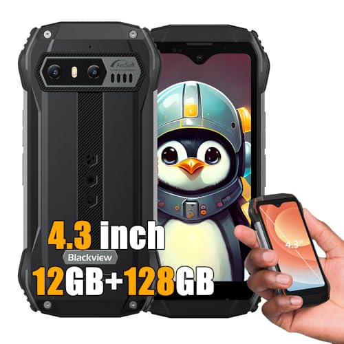 Blackview N6000SE Mini Outdoor Smartphone ohne Vertrag, 12GB+128GB Android 13 Handys, 4,3" HD+ IP68 Wasserdicht Rugged Handys, 3700mAh, 4G LTE Outdoor Handy ohne vertrag, NFC OTG GPS FM,Schwarz von Blackview