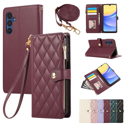 Blapinred Schutzhülle für Galaxy A32 5G, Crossbody-Schutzhülle mit Kartenhalter, Handschlaufe für Damen, Schulterband, Reißverschluss, Leder, Geldbörse, Ständer, Handy-Brieftaschen-Schutzhülle für von Blapinred