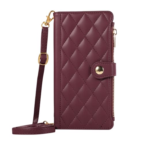 Blapinred Schutzhülle für iPhone Xs Max, Crossbody-Schutzhülle mit Kartenhalter, Handgelenkschlaufe für Damen, Schulterband, Reißverschluss, Leder, Geldbörse, Ständer, Handy-Brieftaschen-Schutzhülle von Blapinred