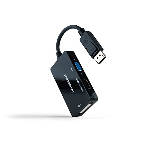 3-in-1 DisplayPort zu VGA, DVI und HDMI Konverter, schwarz, Kabellänge 15 cm, ideal für Verschiedene Displayverbindungen, vielseitiger und kompakter Adapter. von Blendend