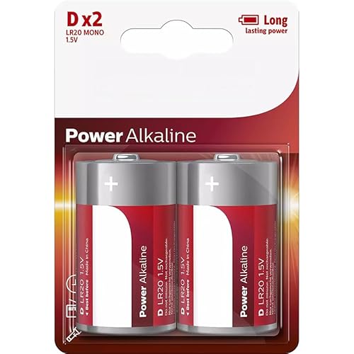 Batterie Alkalina Philips D - LR20 1,5 V (Blister 2 Stück) Ø 34,2 x 61,5 mm. Ideal für Ihre Geräte mit hohem Stromverbrauch. Langlebige und zuverlässige Energie. Nutzen Sie die Leistung von Phillips! von Blendend