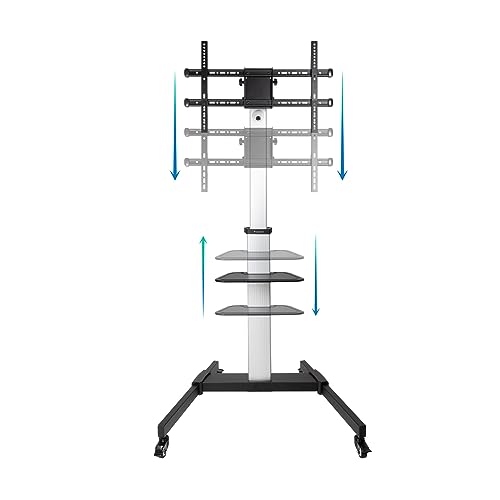 Hera TV-Bodenständer mit Rollen, verstellbar in Hoch- oder Querformat, geeignet für 94 bis 216 cm (37 bis 86 Zoll) Bildschirme, ideal für Büros, Zuhause oder Präsentationen, bietet von Blendend