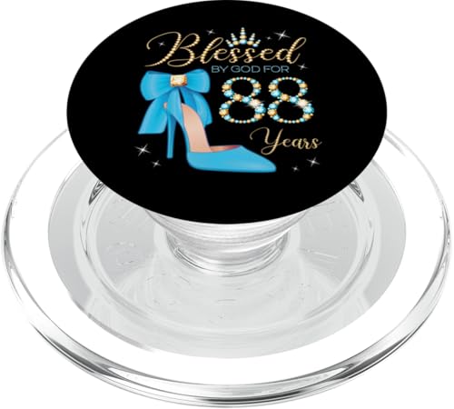 Von Gott gesegnet für 88 Jahre, Partykönigin zum 88. Geburtstag PopSockets PopGrip für MagSafe von Blessed By God For My Birthday Golden Light Blue