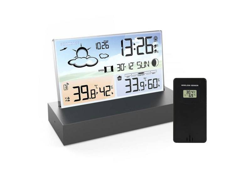 BlingBin Digitale Wetterstation Funk mit Außensensor Innen- und Außentemperatur Wetterstation (mit Außensensor, Temperaturwarnung, RF Funkuhr - Batteriebetrieb und USB-Netzkabel) von BlingBin