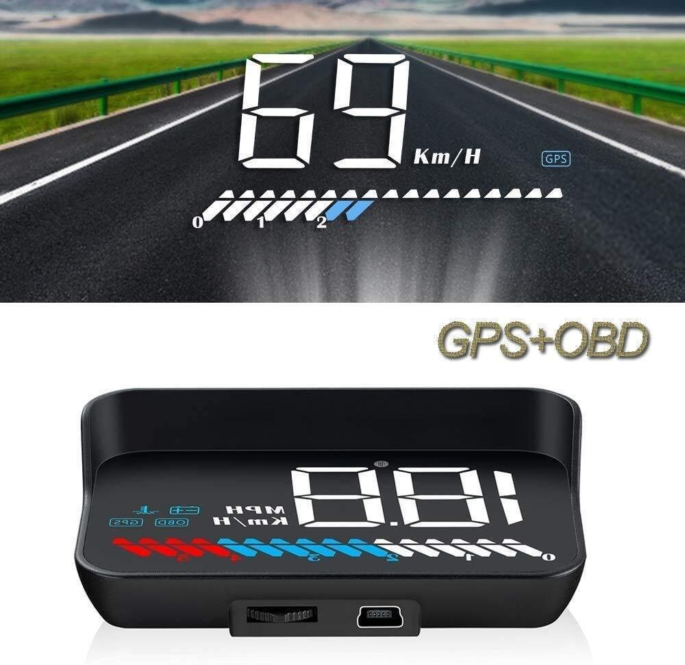 BlingBin Head Up Display Auto OBD2 FHD HUD GPS Geschwindigkeit Alarm Projektor Navigation, 3,50 " Display, Anzeige von Geschwindigkeit und Temperatur, Arbeit für alle Autos von BlingBin