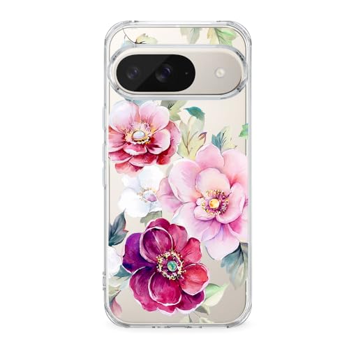 Blingy's Schutzhülle für Google Pixel 9 Pro XL, süßes Blumenmuster, Blumenstil, Rosen-Design, transparent, weiches TPU, transparent, kompatibel mit Google Pixel 9 Pro XL 17,3 cm (6,8 Zoll), gemischte von Blingy's