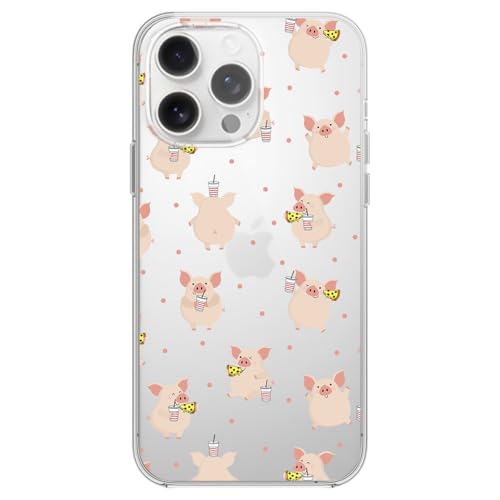 Blingy's Schutzhülle für iPhone 16 Pro Max, süßes Schweine-Stil, Pizza-Muster, lustiges Cartoon-Tier-Design, transparent, weiches TPU, 17,5 cm (6,9 Zoll) (Lebensmittelschwein) von Blingy's