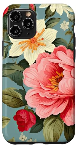 Hülle für iPhone 11 Pro Hübsche, gemischte rosa und weiße Vintage-Gartenblumen von BlissfulBlossoms