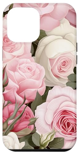 Hülle für iPhone 12 Pro Max Rosa & Weiß Rose Blumen Design Floral Botanical von BlissfulBlossoms