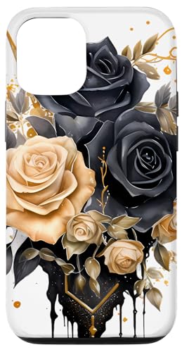 Hülle für iPhone 14 Pro Aquarell-Blumenstrauß mit schwarzen und orangen Rosen von BlissfulBlossoms