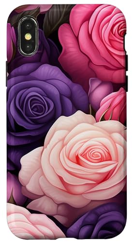 Hülle für iPhone X/XS Lila & Rosa Rosen Garten Floral Flower Design von BlissfulBlossoms