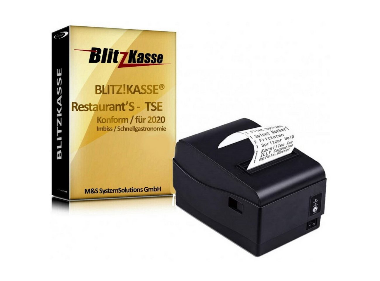 BlitzKasse Geldkassette GASTRO Kassen-Set: Restaurant Kassensoftware, Bondrucker USB von BlitzKasse