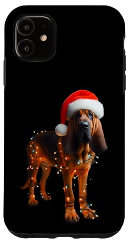 Hülle für iPhone 11 Bloodhound mit Weihnachtsmannmütze Weihnachtsbeleuchtung Hundebesitzer Mama Papa von Bloodhound Christmas Products