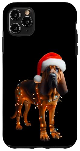 Hülle für iPhone 11 Pro Max Bloodhound mit Weihnachtsmannmütze Weihnachtsbeleuchtung Hundebesitzer Mama Papa von Bloodhound Christmas Products