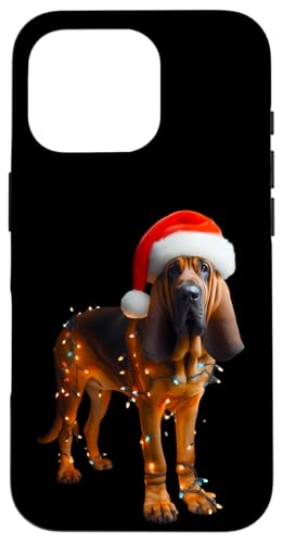 Hülle für iPhone 16 Pro Bloodhound mit Weihnachtsmannmütze Weihnachtsbeleuchtung Hundebesitzer Mama Papa von Bloodhound Christmas Products