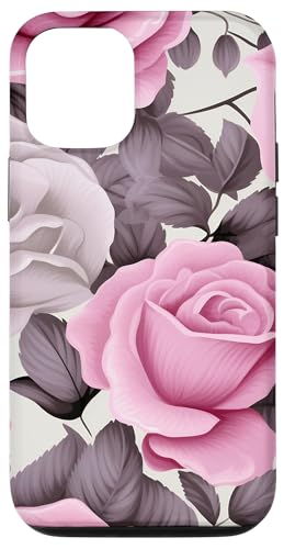 Hülle für iPhone 12/12 Pro Rosa und graue Rosenblüten, botanisches Design von Bloom & Breeze Botanics