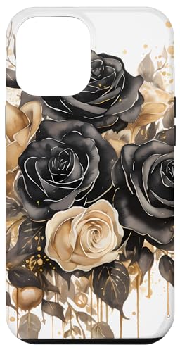 Hülle für iPhone 12 Pro Max Schwarze und orangefarbene Rosen, Blumen-Design, Aquarell-Design von Bloom & Breeze Botanics