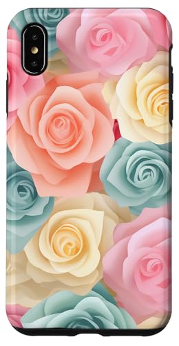 Hülle für iPhone XS Max Blaugrün, Rosa und Gelb, Pastellrosen, Blumen-Design von Bloom & Breeze Botanics