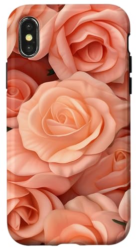 Hülle für iPhone X/XS Pfirsichrosen, pastell-orange, Blumenmuster von Blossom Bliss Co.