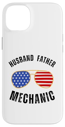 Hülle für iPhone 14 Plus Husband Father Mechanic Cool American Flag Sonnenbrille von Blue Collar Patriotic Apparel Co.