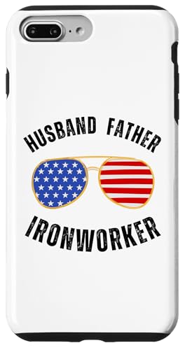 Hülle für iPhone 7 Plus/8 Plus Husband Father Ironworker Cool American Flag Brille von Blue Collar Patriotic Apparel Co.