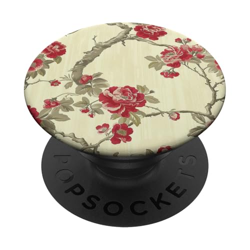 Chinoiserie-rotes Blumenmuster PopSockets mit austauschbarem PopGrip von Blühende Blumenmuster