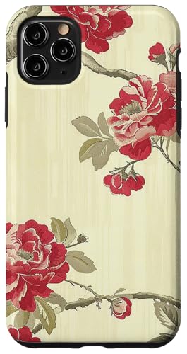 Hülle für iPhone 11 Pro Max Chinoiserie-rotes Blumenmuster von Blühende Blumenmuster