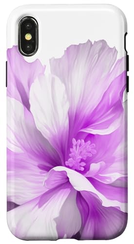 Hülle für iPhone X/XS Hübsche lila Blume auf weißem, verträumtem Blumenmuster von Blühende Blumenmuster