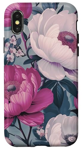 Hülle für iPhone X/XS Rosa und weißes Pfingstrosen-Blumenmuster von Blühende Blumenmuster