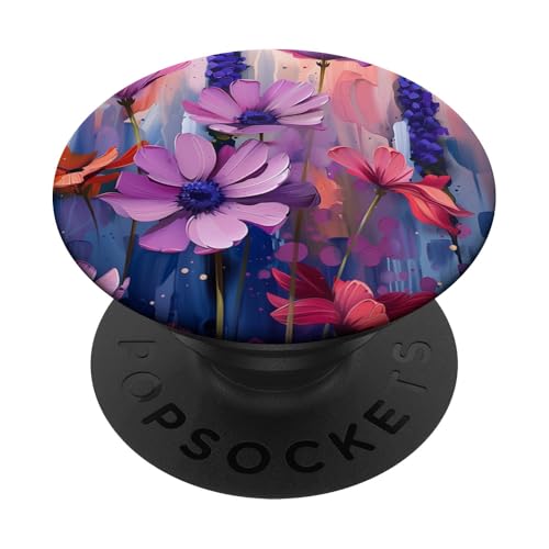 Mutiges, malerisches Blumendesign in Rosa, Lila und Blau PopSockets mit austauschbarem PopGrip von Blühende Blumenmuster