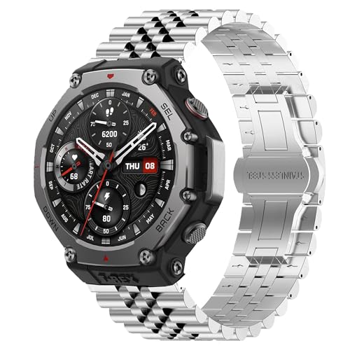 Blueshaweu 20mm 22mm Metallarmband Kompatibel für Amazfit Smartwatch, Verstellbares Edelstahlarmband Kompatibel mit Amazfit T-Rex 3,bip 5/5 Unity,GTS, GTR Mini etc. (Silber, 20mm) von Blueshaweu