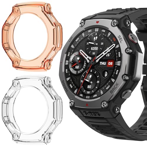 Blueshaweu Schutzhülle kompatibel Für Amazfit T-Rex 3 Outdoor Smartwatch 48mm, All-Around Case Ultra dünn TPU Schutz Hülle kompatibel mit Amazfit T-Rex 3 Smartwatch (Roségold+transparent) von Blueshaweu