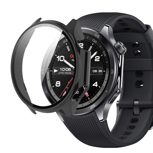 Blueshaweu Schutzhülle kompatibel für OnePlus Watch 3, Hard PC hülle mit Glas Displayschutz kompatibel mit OnePlus Watch 3 (schwarz) von Blueshaweu