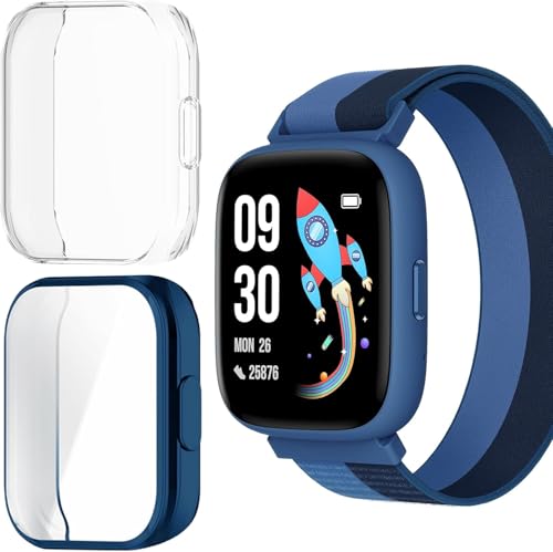 Blueshaweu TPU-Hülle mit Displayschutzfolie, kompatibel mit Biggerfive Brave 2 Smartwatch, 4,6 cm (1,8 Zoll), Blau + Transparent, 2 Stück von Blueshaweu