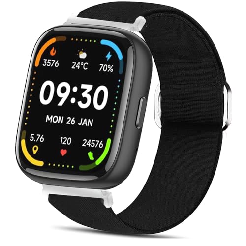 Blueshaweu für IDW26 Smartwatch 1,83'' Einstellbar Stoff Armbänder, Weich und Dehnbar Elastizität Ersatzband für TOOBUR/Bambooinn/TMHAI IDW26 Smartwatch (schwarz) von Blueshaweu