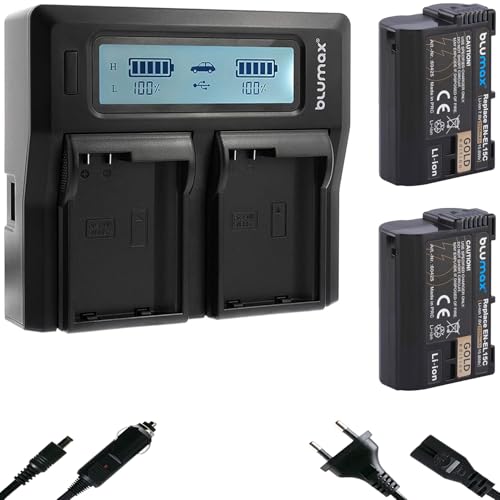 2X blumax Akku Ersatz für Nikon EN-EL15c [ 2250mAh ] + LCD Dual Charger EN-EL15b EN-EL15a EN-EL15 für -/- D800 D850 D7200 D7500 Z8 Z7 II Z6 II Z5 Zf von Blumax