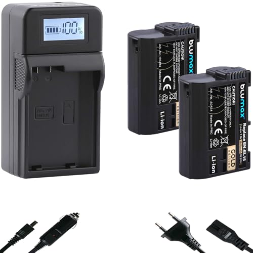 2X blumax Akku Ersatz für Nikon EN-EL15c [ 2600mAh ] + Speed Charger EN-EL15b EN-EL15a EN-EL15 für -/- D800 D850 D7200 D7500 Z8 Z7 II Z6 III Z5 Zf von Blumax