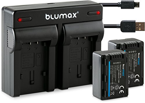 Blumax 2X Akku 2020mAh ersetzt Panasonic VW VBT190 E + Mini Dual-Ladegerät USB (Nicht für VXF11 VX11 V808) kompatibel mit HC VXF999 VX878 VX989 V160 V180 V270 V380 V777 W570 W580 WX97 von Blumax