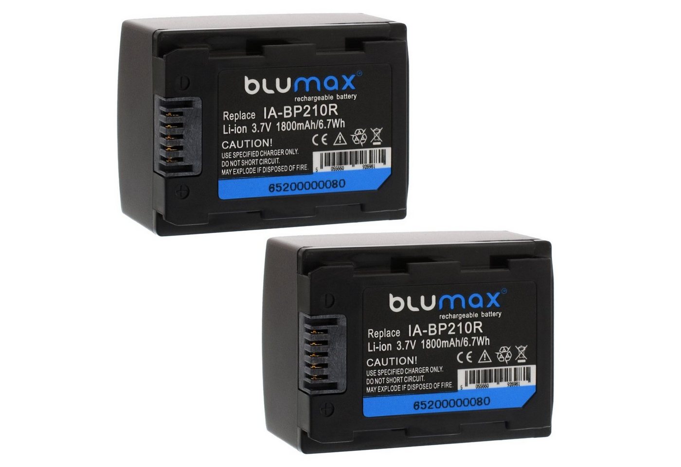 Blumax 2x BP-210R HMX-H300BN, H300BP, H400BP 1800 mAh Kamera-Akku von Blumax