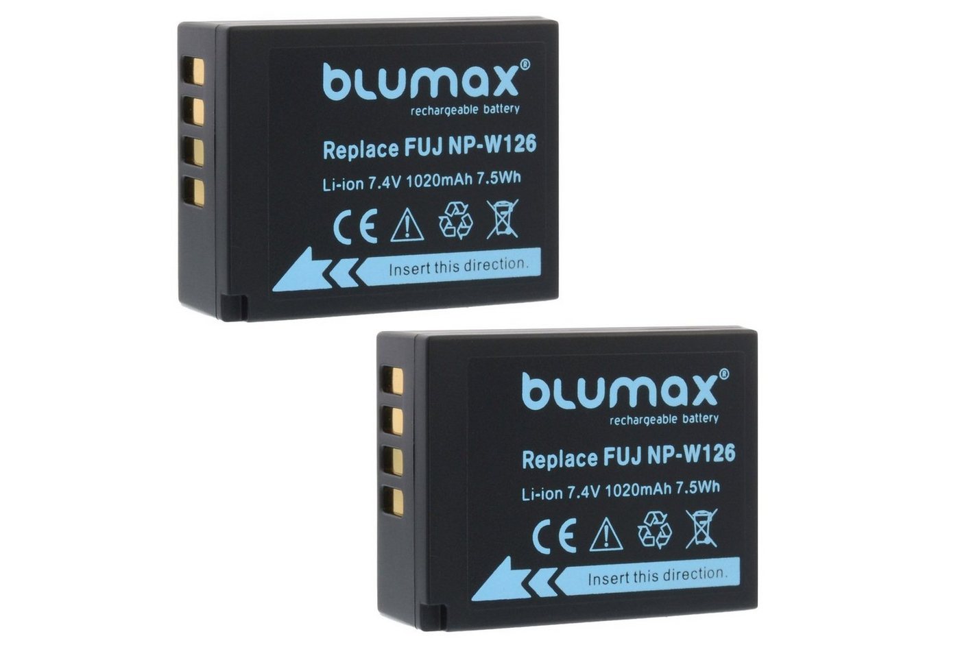 Blumax 2x NP-W126 -W126s X-Pro3 X-T30 X-T200 1020 mAh Kamera-Akku von Blumax