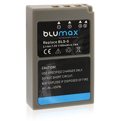 Blumax Akku ersetzt Olympus BLS-5 / BLS-50 / BLS5 | 1100mAh | kompatibel mit Olympus Stylus 1 1s Pen E-PL2 E-PL3 E-PL5 E-PL6 E-PL7 E-P3 E-PM1 E-PM2 - OMD E-M10 und E-M10 Mark II von Blumax