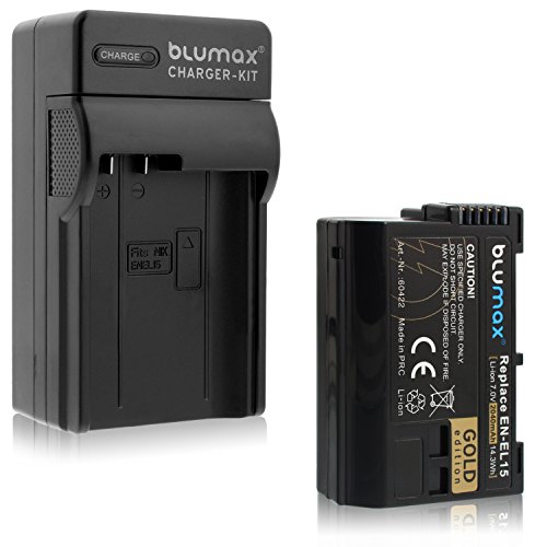 Blumax Gold Edition Akku EN-EL15a 15b 15c 2040mAh + Ladegerät EN-EL15 | kompatibel mit Nikon D780 D850 Z6 Z7 von Blumax