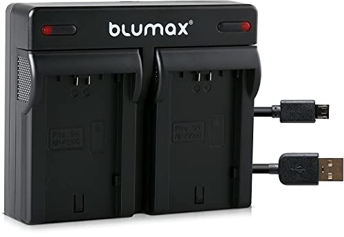 Blumax Mini Dual-Ladegerät für Sony NP-F970 / NP-F960 Dual Charger | passend zu NP-F750 NP-F550 NP-F990 || 2 Akkus gleichzeitig Laden inkl.Micro USB-Kabel von Blumax