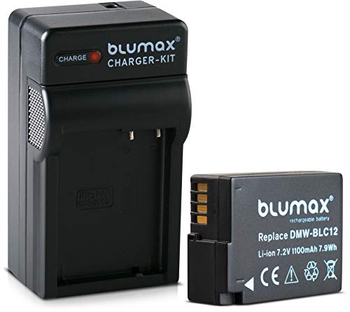 Blumax Premium Akku 1100mAh + Ladegerät kompatibel mit ersetzt Panasonic DMW-BLC12 DMW BLC12e DMC GX8 G70 G81 G85 G7 G6 G5 FZ2000 FZ2500 FZ1000 FZ200 FZ300 von Blumax